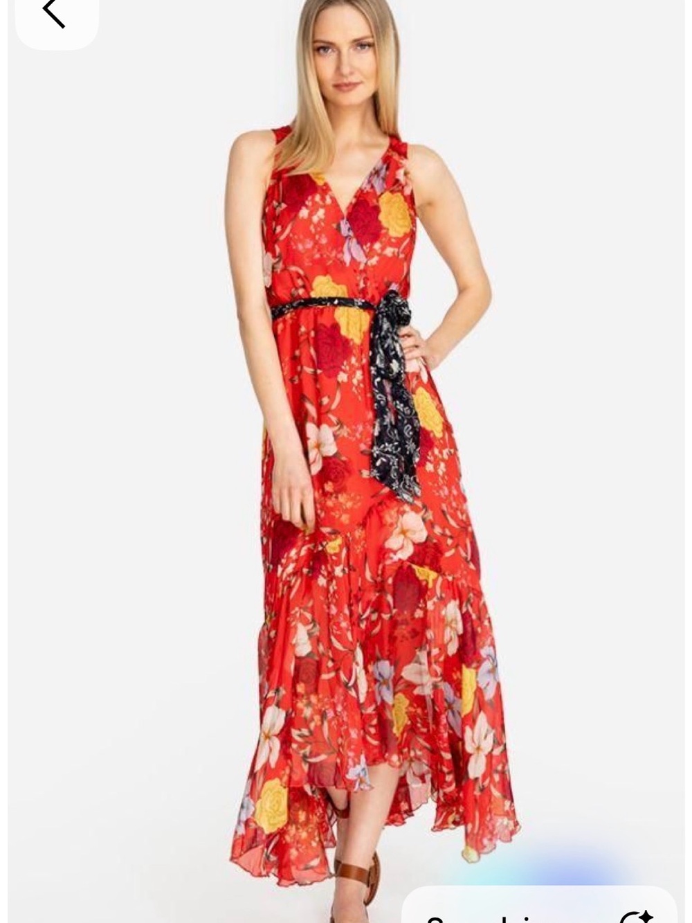 Johnny Was-Jade Red Floral V-Neck Sleeveless Maxi Dress - Picture 2 of 6